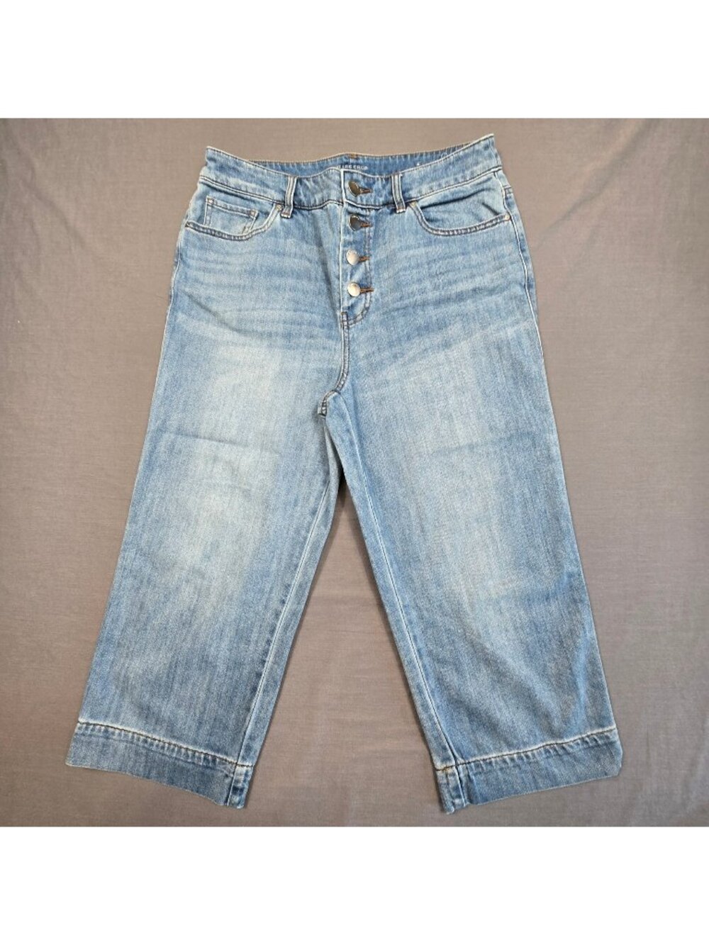Chicos Size 1 8 US Womens Wide Leg Crop Jeans Button-Fly Light Blue Denim